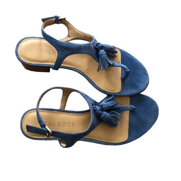 Talbots Blue Murano Suede Leather Thong Tassel Sandals Size 5.5M ***SELL AS IS** - Picture 1 of 12